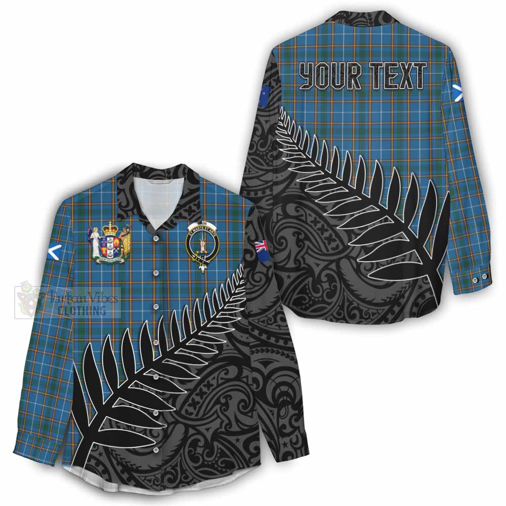 Tartan Vibes Clothing Bain Crest Tartan Women's Casual Shirt with New Zealand Silver Fern Half Style