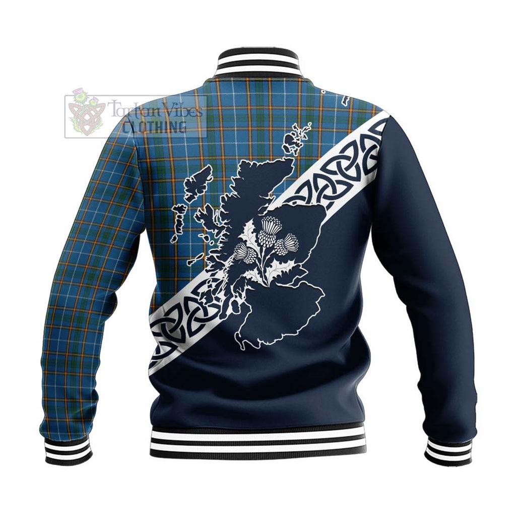 Tartan Vibes Clothing Bain Tartan Baseball Jacket Featuring Thistle and Scotland Map