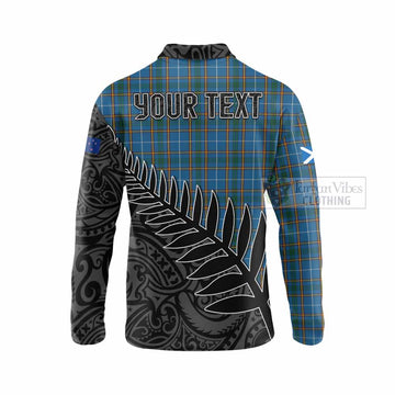 Bain Crest Tartan Long Sleeve Polo Shirt with New Zealand Silver Fern Half Style - Tartan Vibes Clothing