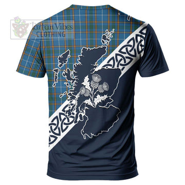 Bain Tartan T-Shirt Featuring Thistle and Scotland Map