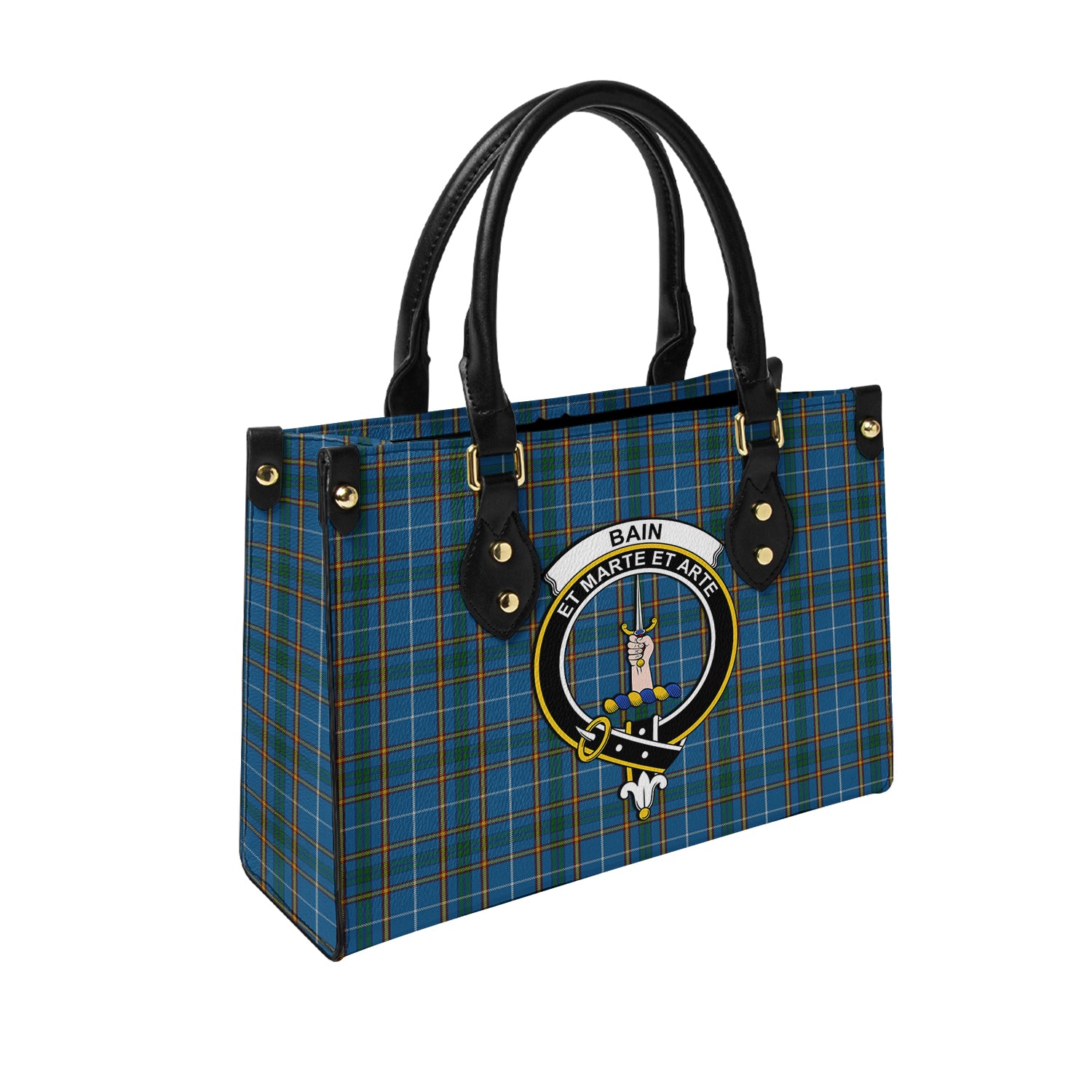 Bain Tartan Leather Bag with Family Crest - Tartanvibesclothing