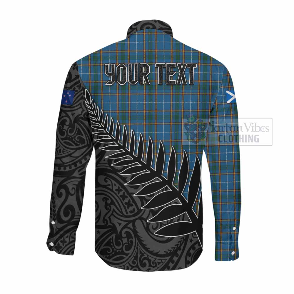 Tartan Vibes Clothing Bain Crest Tartan Long Sleeve Button Shirt with New Zealand Silver Fern Half Style