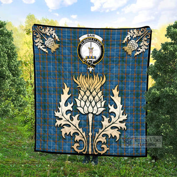 Bain Tartan Quilt with Family Crest and Golden Thistle Style - Tartan Vibes Clothing