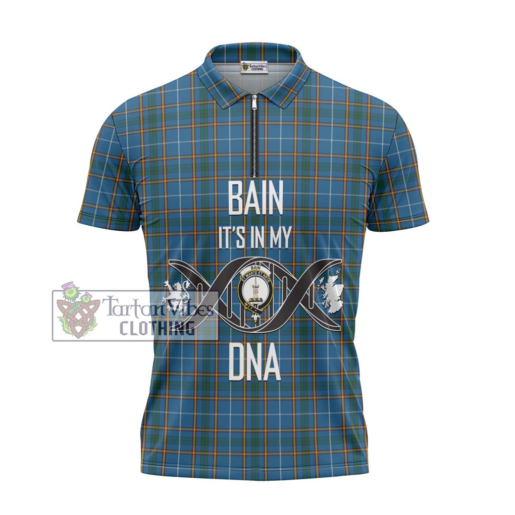 Bain Tartan Zipper Polo Shirt with Family Crest DNA In Me Style - Tartanvibesclothing Shop