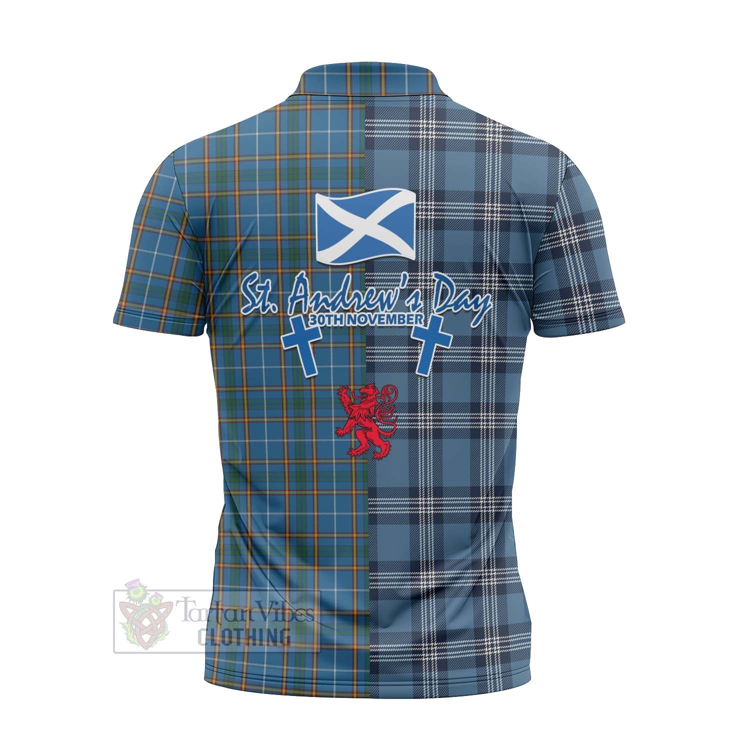 Tartan Vibes Clothing Bain Tartan Zipper Polo Shirt Happy St. Andrew's Day Half Tartan Style