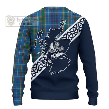 Bain Tartan Ugly Sweater Featuring Thistle and Scotland Map