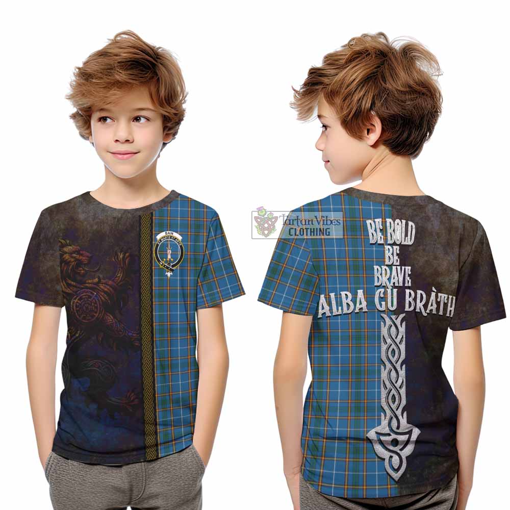 Bain Tartan Family Crest Kid T-Shirt Alba Gu Brath Be Brave Lion Ancient Style - Tartan Vibes Clothing