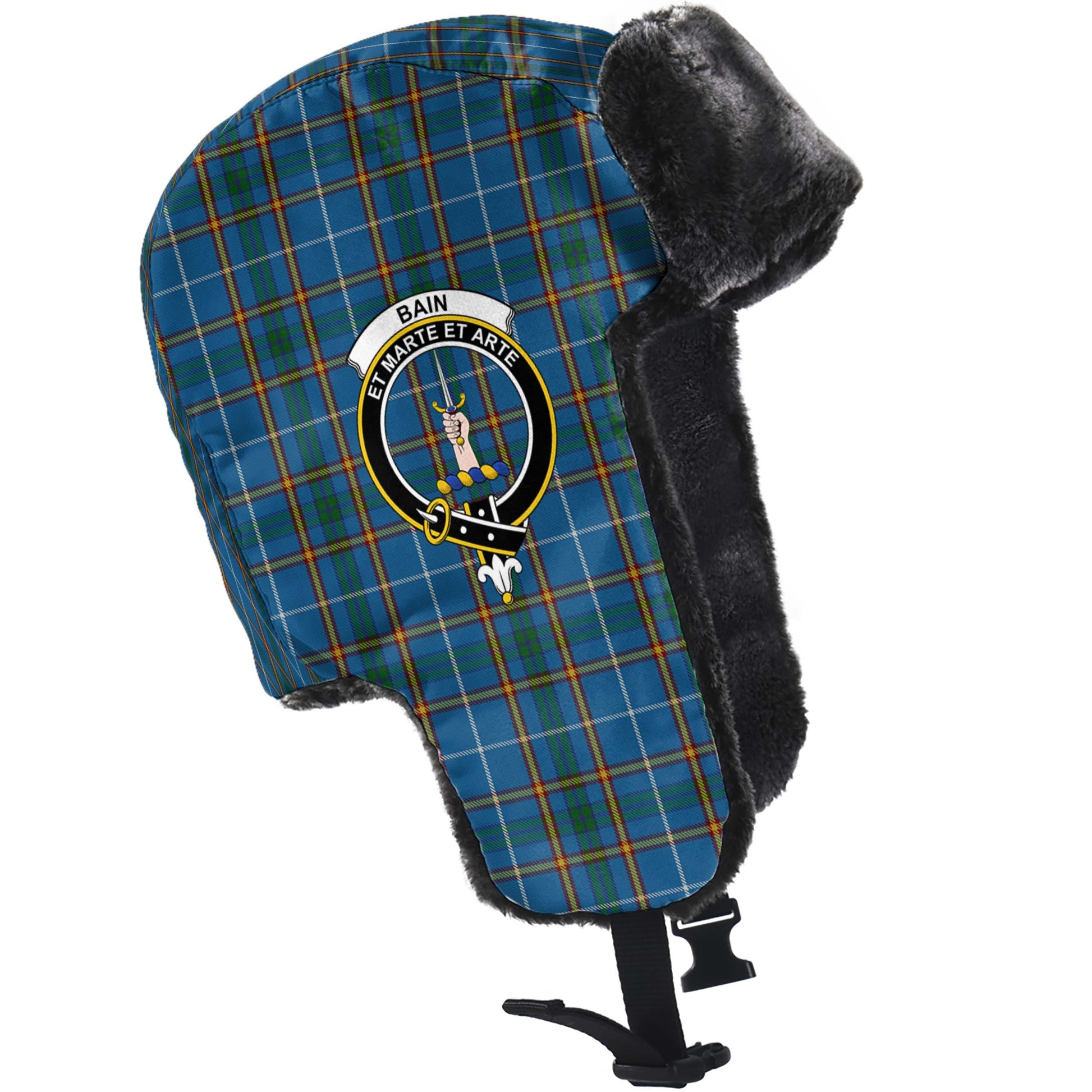 Bain Tartan Winter Trapper Hat with Family Crest - Tartanvibesclothing