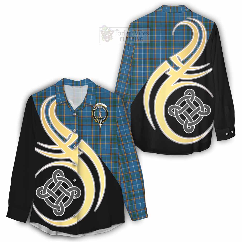 Tartan Vibes Clothing Bain Tartan Women's Casual Shirt with Family Crest and Celtic Symbol Style