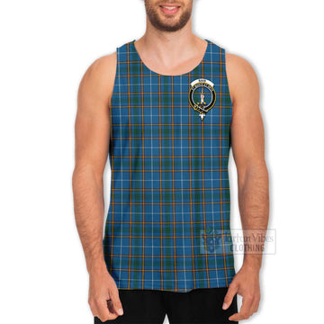 Bain Tartan Men's Tank Top with Family Crest and Bearded Skull Holding Bottles of Whiskey - Tartan Vibes Clothing
