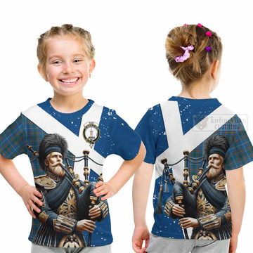 Bain Tartan Kid T-Shirt with Family Crest Scottish Bagpiper Vibes - Tartan Vibes Clothing