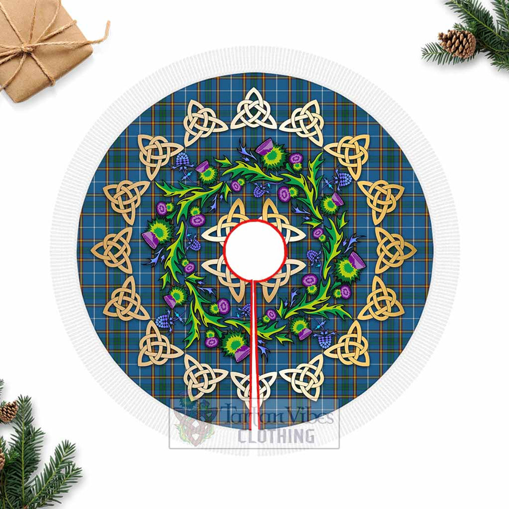 Bain Tartan Christmas Tree Skirt with Thistle Celtic Knot Style Fringed Tree Skirts - Tartan Vibes Clothing