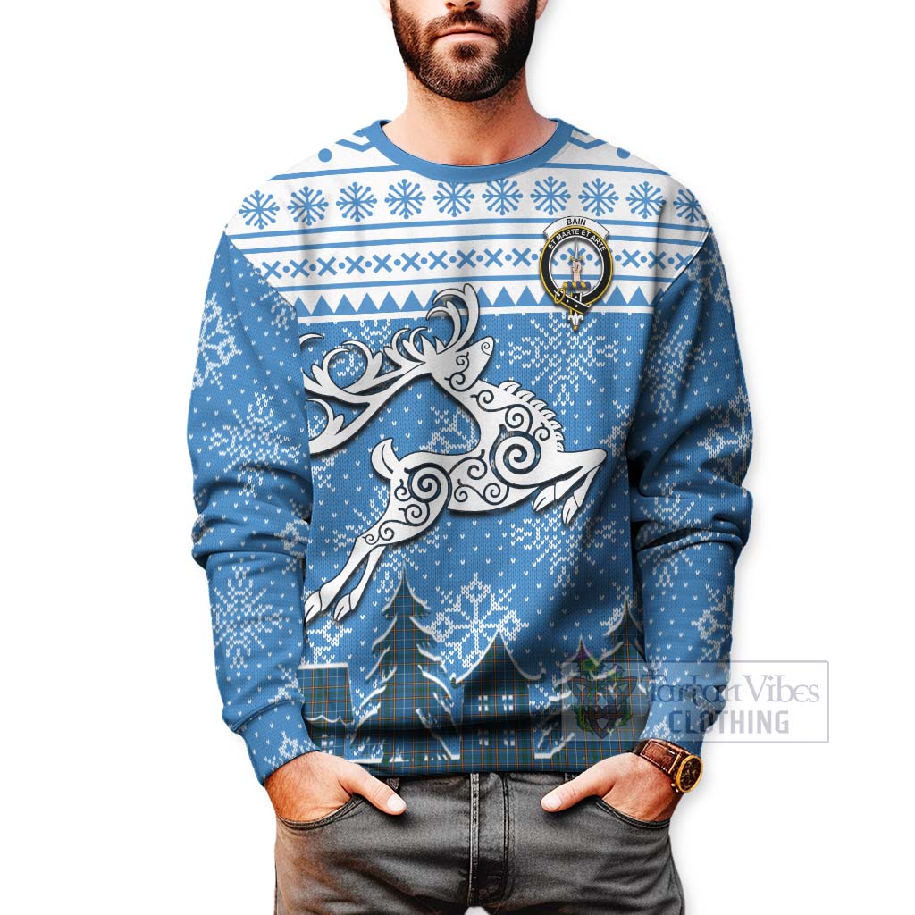 Tartan Vibes Clothing Bain Clan Christmas Sweatshirt Celtic Reindeer Style