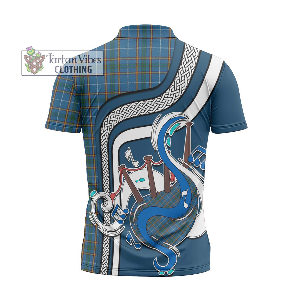 Bain Tartan Zipper Polo Shirt with Epic Bagpipe Style - Tartanvibesclothing Shop