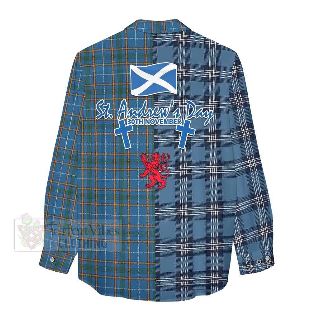 Tartan Vibes Clothing Bain Tartan Women's Casual Shirt Happy St. Andrew's Day Half Tartan Style