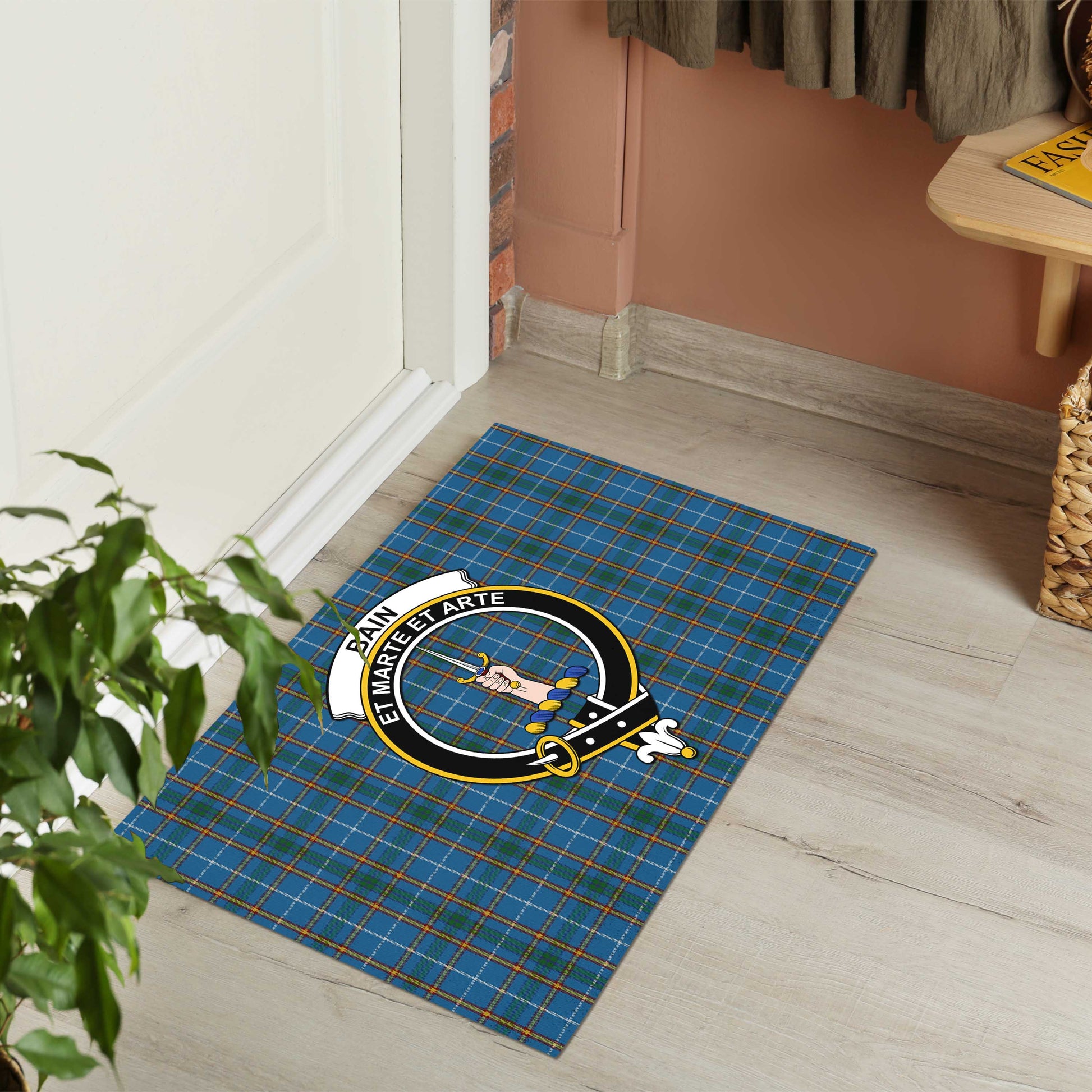 Bain Tartan Door Mat with Family Crest - Tartanvibesclothing