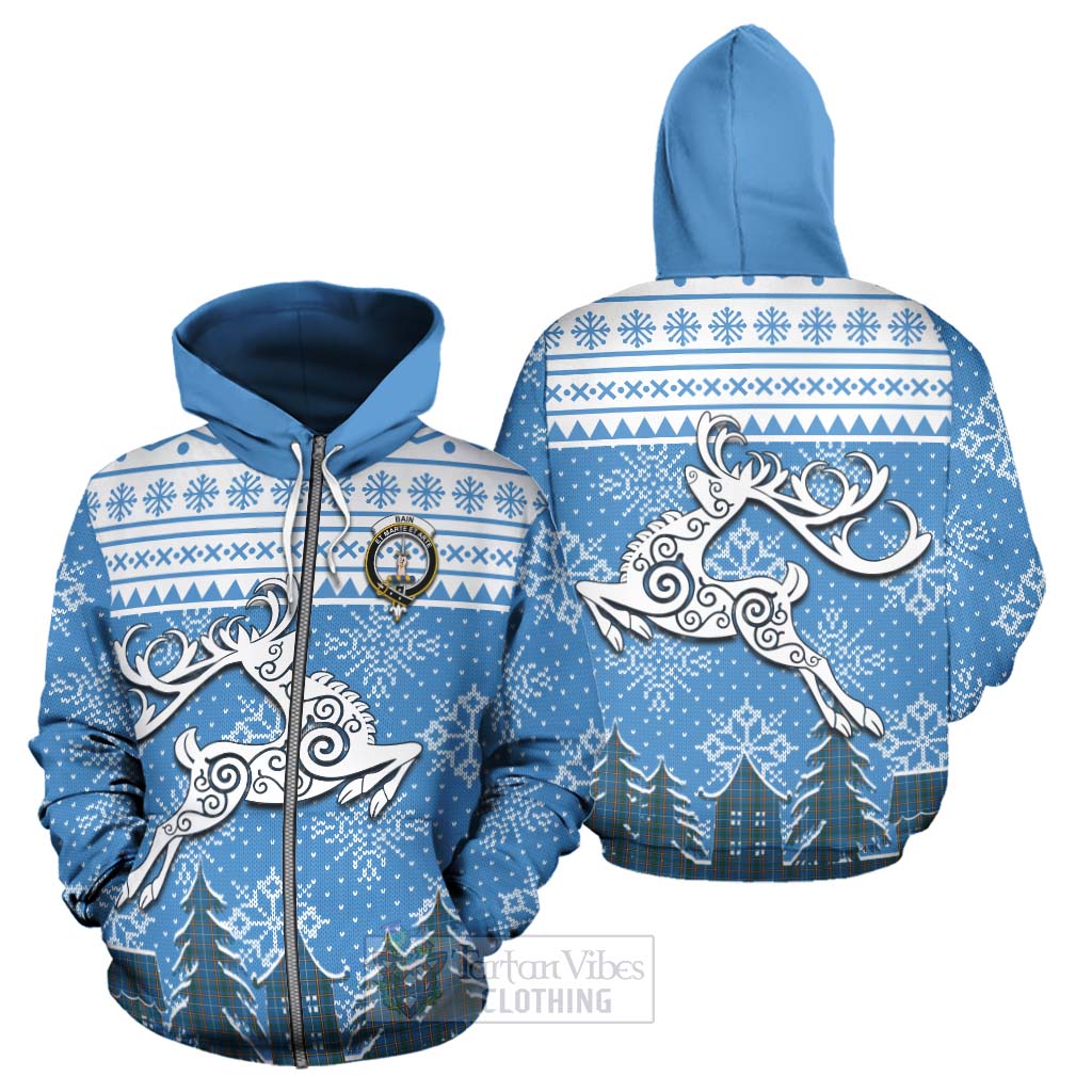 Tartan Vibes Clothing Bain Clan Christmas Hoodie Celtic Reindeer Style