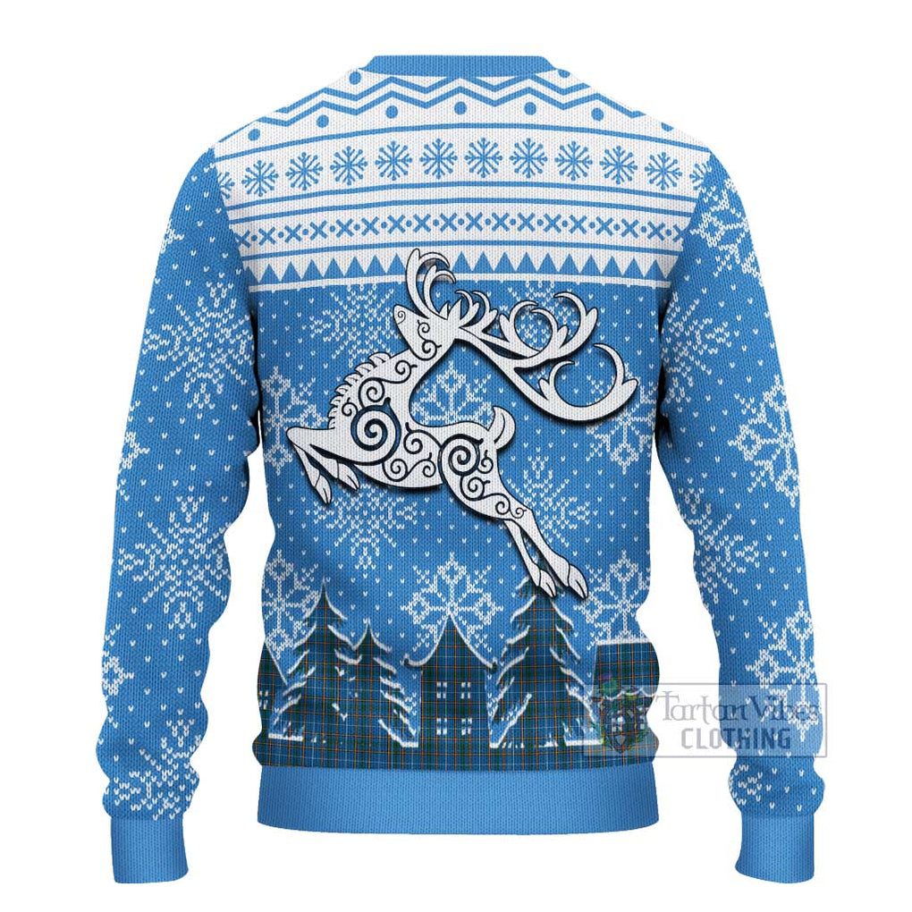 Tartan Vibes Clothing Bain Clan Christmas Ugly Sweater with Tartan and Celtic Raindeer Style