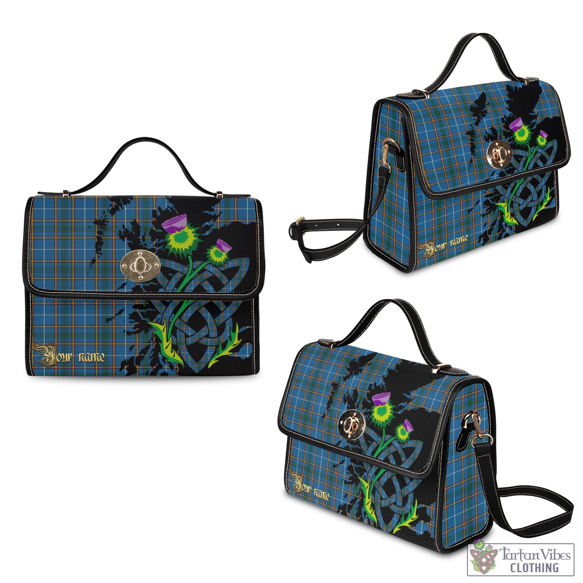 Tartan Vibes Clothing Bain Tartan Waterproof Canvas Bag with Scotland Map and Thistle Celtic Accents