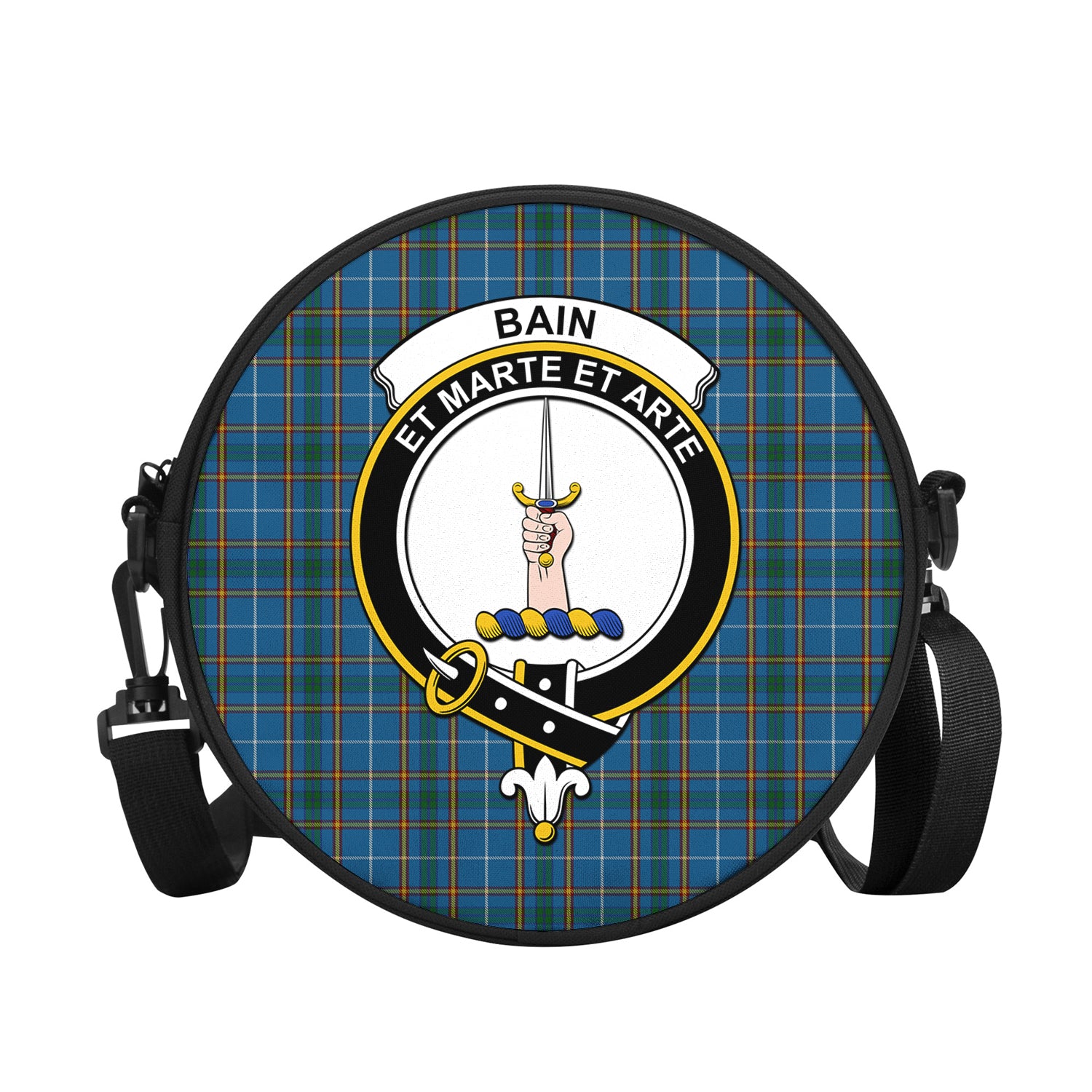 Bain Tartan Round Satchel Bags with Family Crest - Tartanvibesclothing