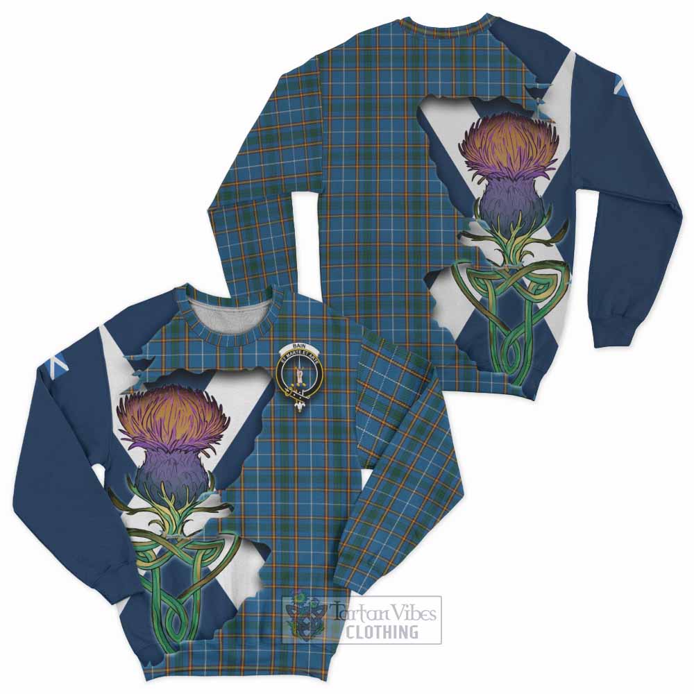 Bain Tartan Family Crest Sweatshirt Scottish Thistle Celtic Inspired - Tartan Vibes Clothing