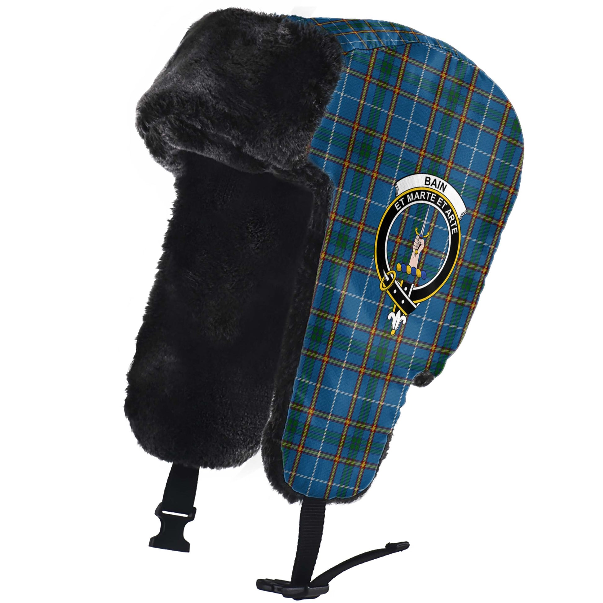 Bain Tartan Winter Trapper Hat with Family Crest - Tartanvibesclothing