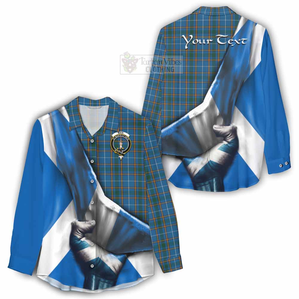 Tartan Vibes Clothing Bain Tartan Women's Casual Shirt with Family Crest Scotland Patriotic Style