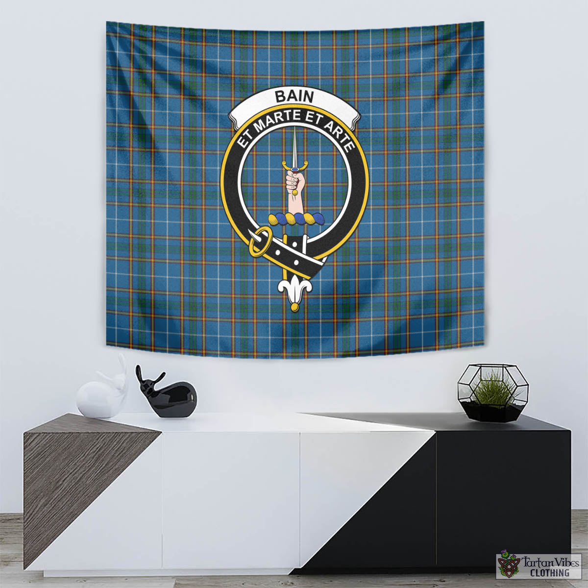 Tartan Vibes Clothing Bain Tartan Tapestry Wall Hanging and Home Decor for Room with Family Crest