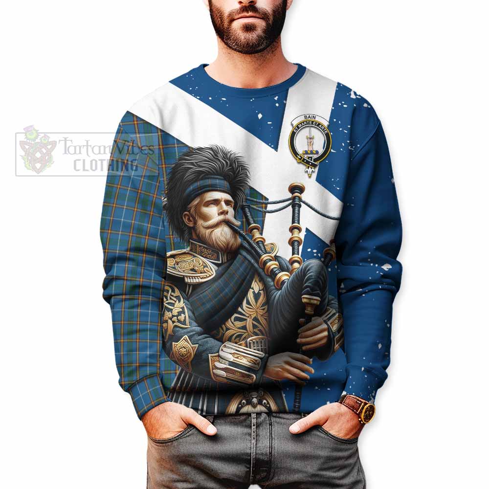 Tartan Vibes Clothing Bain Tartan Sweatshirt with Family Crest Scottish Bagpiper Vibes