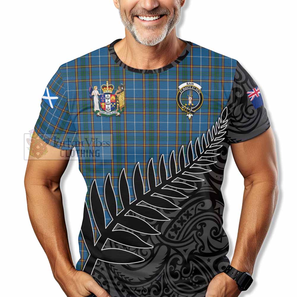 Tartan Vibes Clothing Bain Crest Tartan T-Shirt with New Zealand Silver Fern Half Style