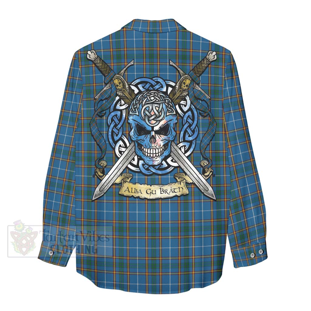 Tartan Vibes Clothing Bain Tartan Women's Casual Shirt with Family Crest Celtic Skull Style