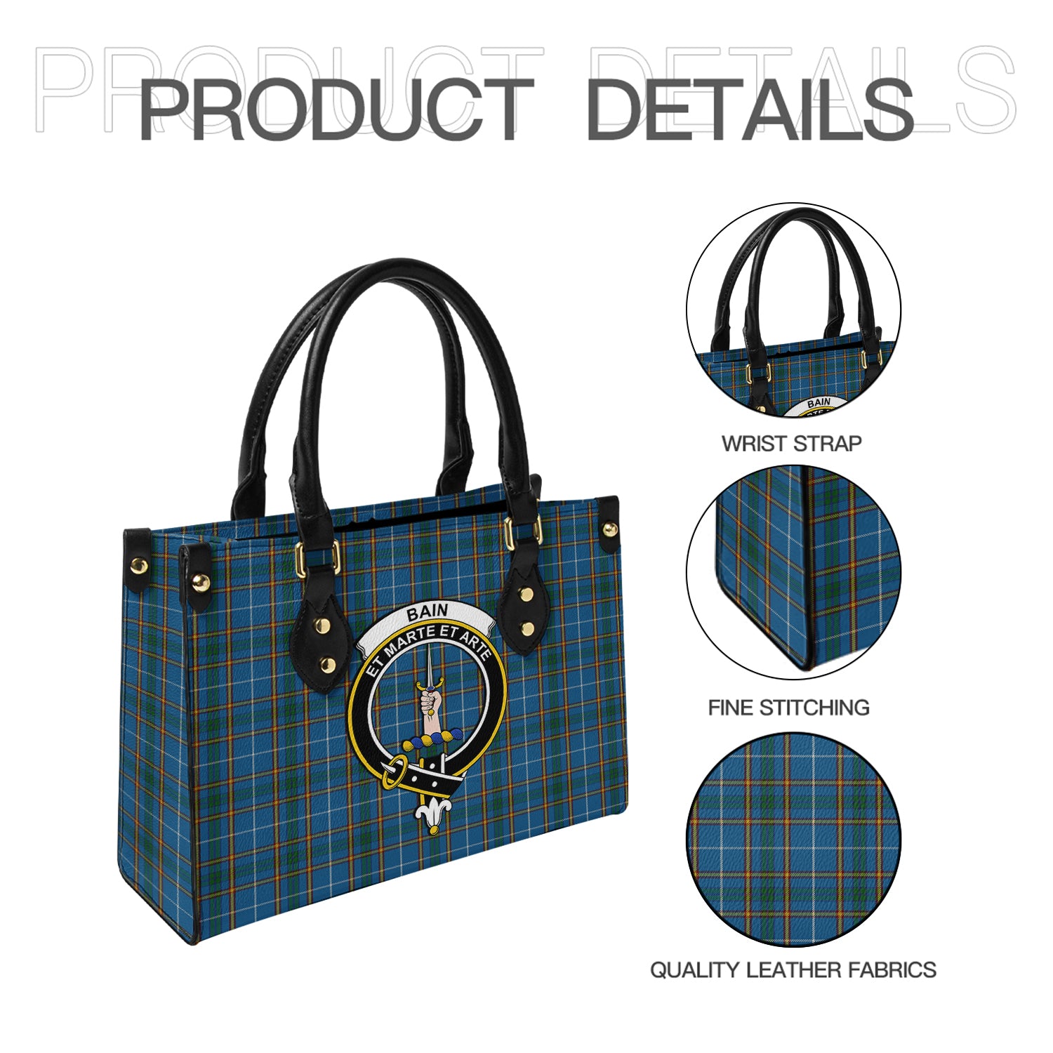 Bain Tartan Leather Bag with Family Crest - Tartanvibesclothing