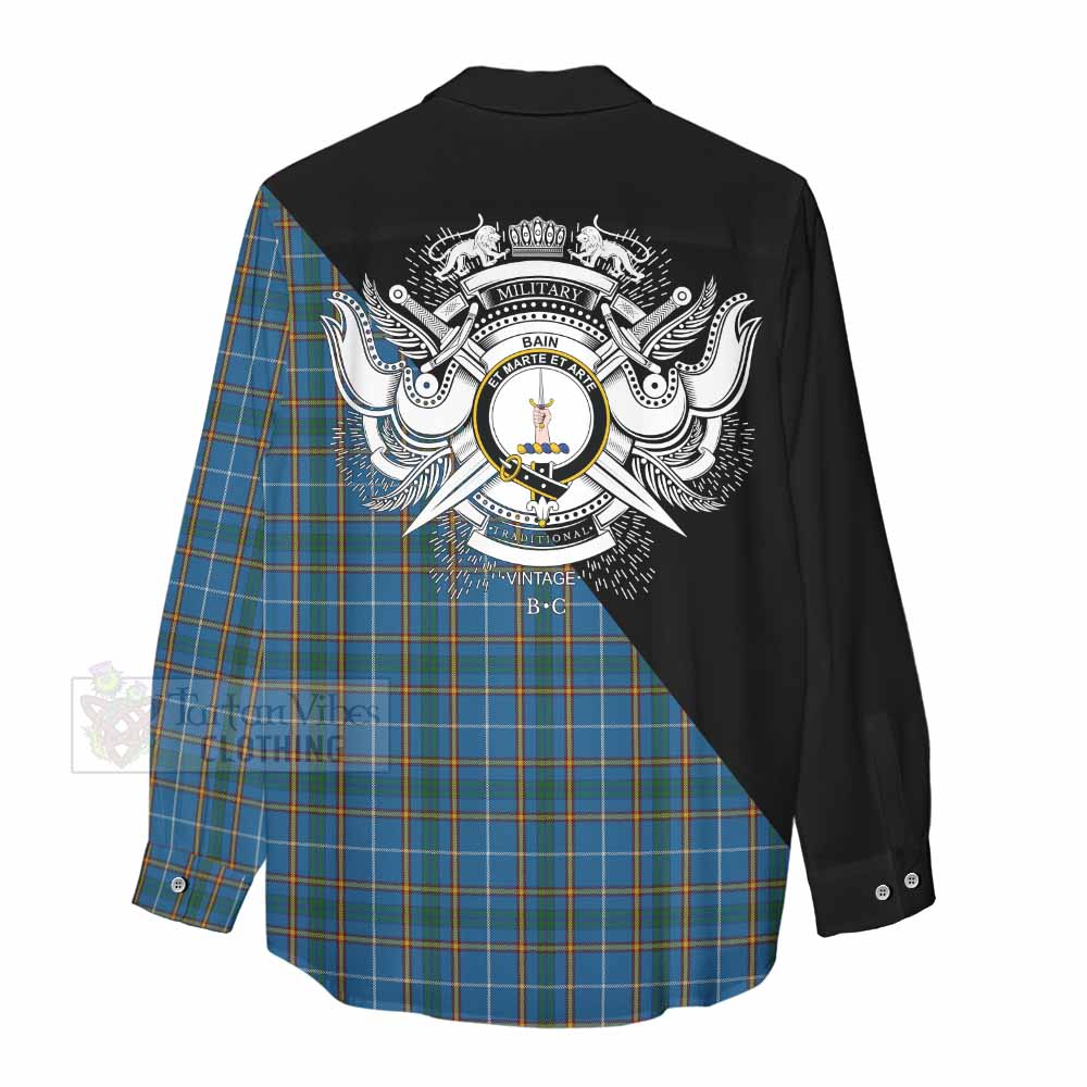 Tartan Vibes Clothing Bain Tartan Women's Casual Shirt with Family Crest and Military Logo Style