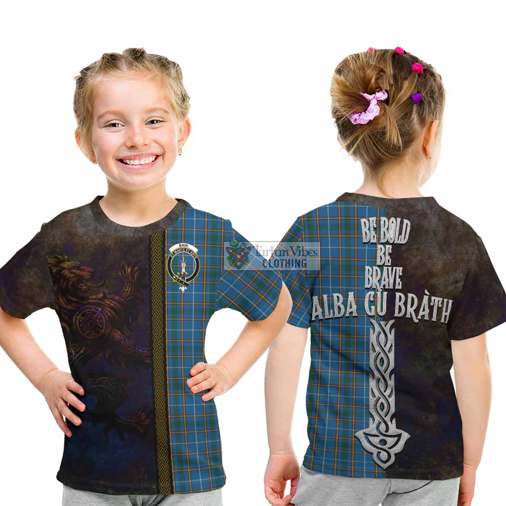Bain Tartan Family Crest Kid T-Shirt Alba Gu Brath Be Brave Lion Ancient Style - Tartan Vibes Clothing