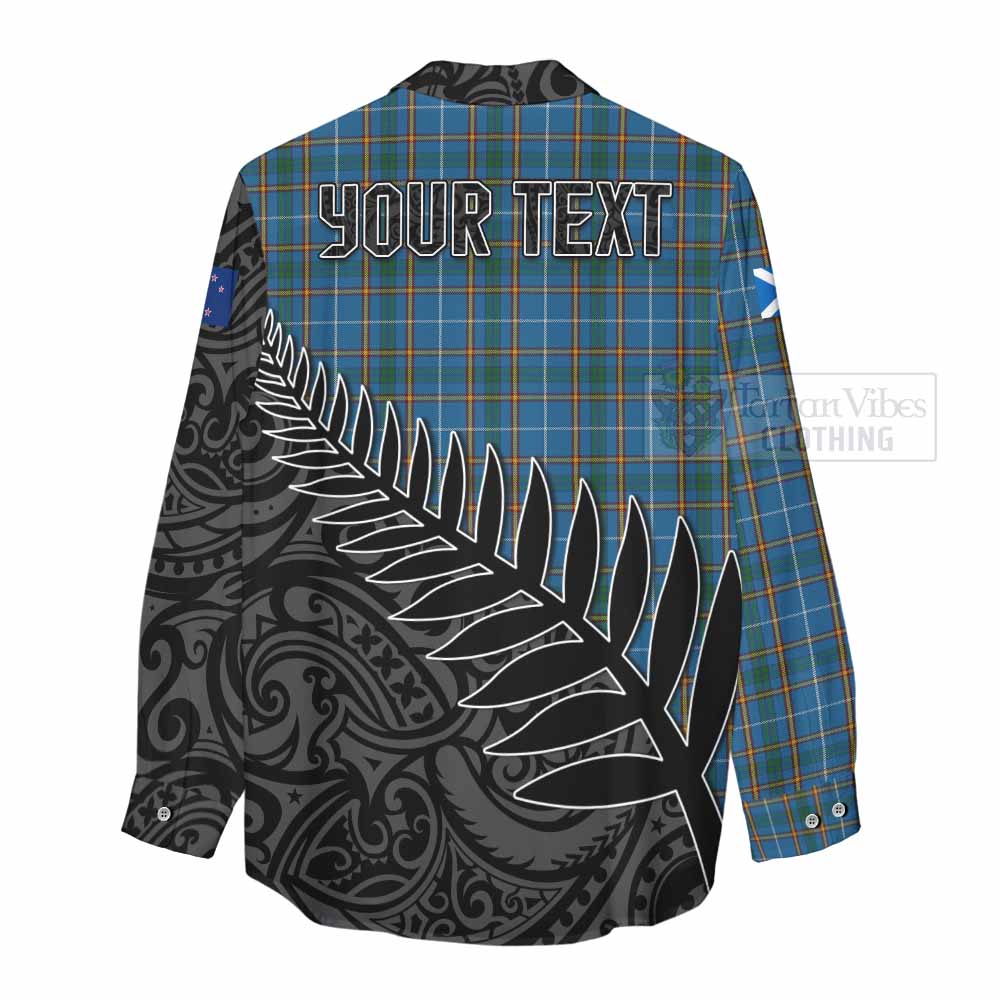 Tartan Vibes Clothing Bain Crest Tartan Women's Casual Shirt with New Zealand Silver Fern Half Style