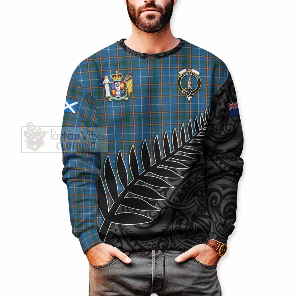 Tartan Vibes Clothing Bain Crest Tartan Sweatshirt with New Zealand Silver Fern Half Style