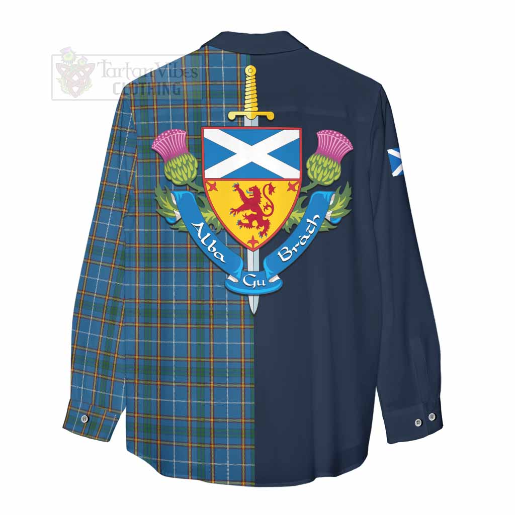 Tartan Vibes Clothing Bain Tartan Women's Casual Shirt Alba with Scottish Lion Royal Arm Half Style