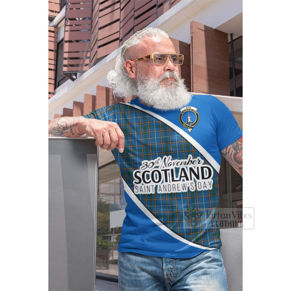 Tartan Vibes Clothing Bain Family Crest Tartan Cotton T-shirt Celebrate Saint Andrew's Day in Style