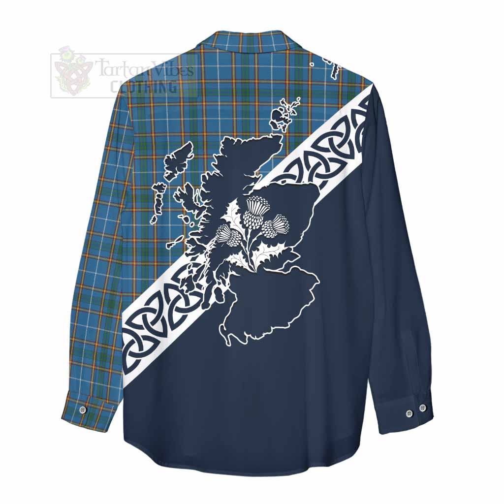 Tartan Vibes Clothing Bain Tartan Women's Casual Shirt Featuring Thistle and Scotland Map