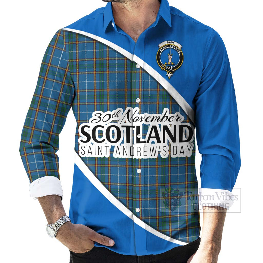 Tartan Vibes Clothing Bain Family Crest Tartan Long Sleeve Button Shirt Celebrate Saint Andrew's Day in Style