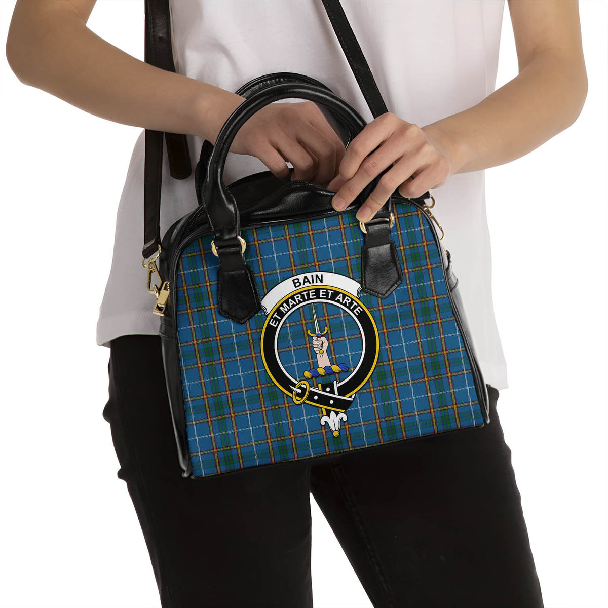 Bain Tartan Shoulder Handbags with Family Crest - Tartan Vibes Clothing