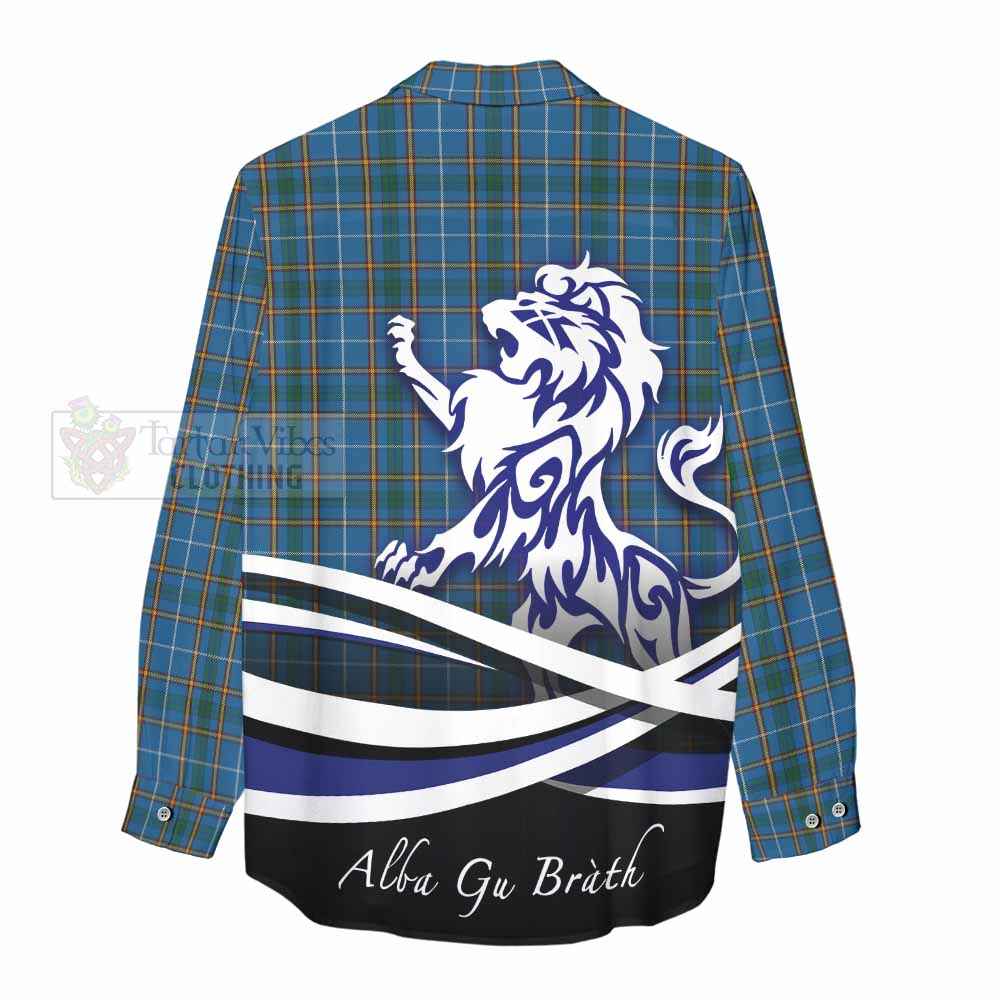 Tartan Vibes Clothing Bain Tartan Women's Casual Shirt with Alba Gu Brath Regal Lion Emblem