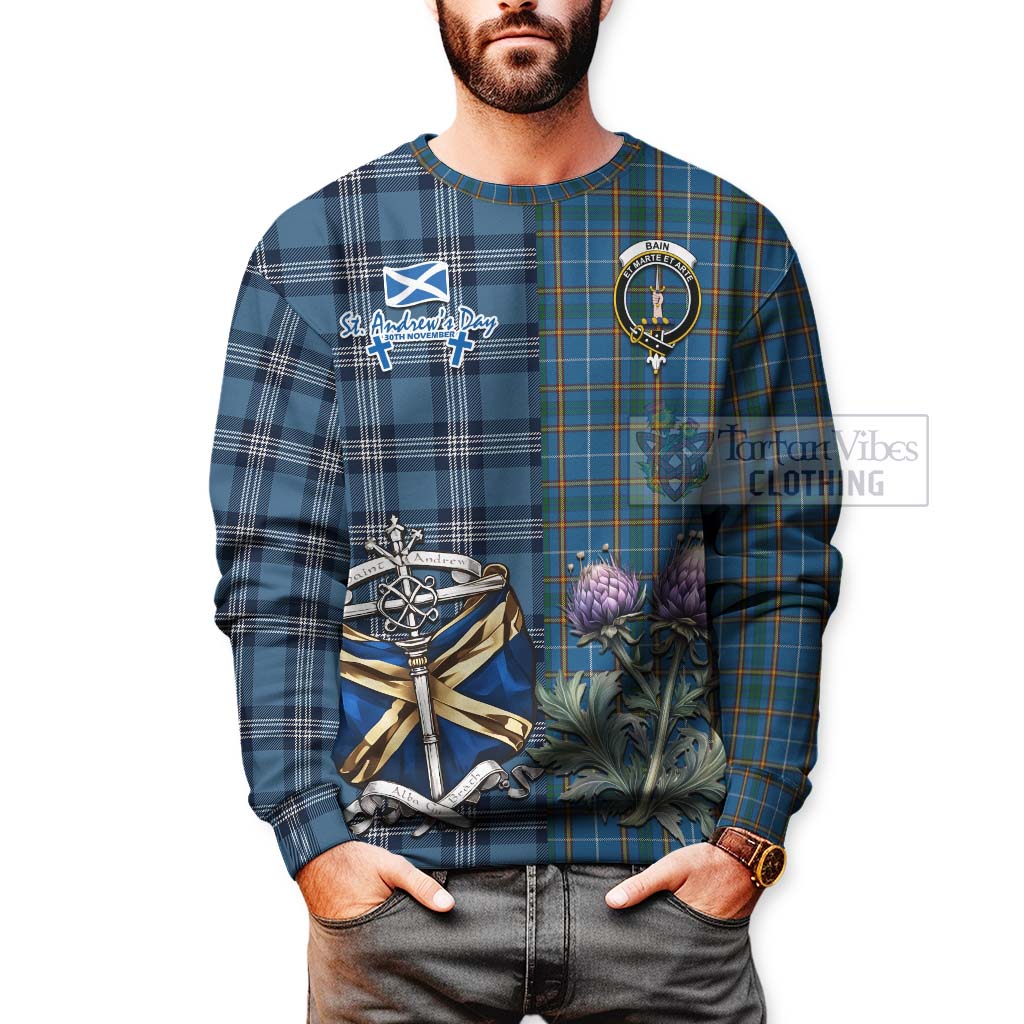 Bain Tartan Sweatshirt Happy St. Andrew's Day Half Tartan Style - Tartan Vibes Clothing
