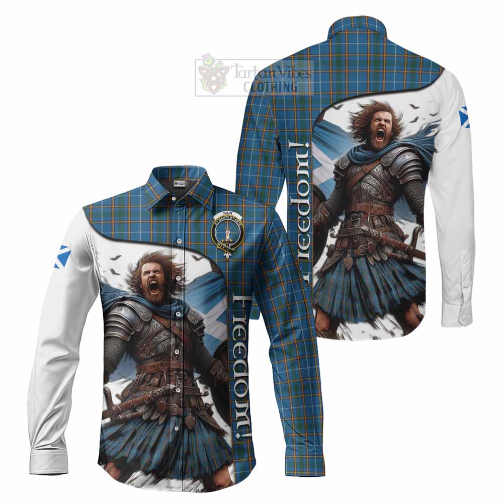 Tartan Vibes Clothing Bain Crest Tartan Long Sleeve Button Shirt Inspired by the Freedom of Scottish Warrior