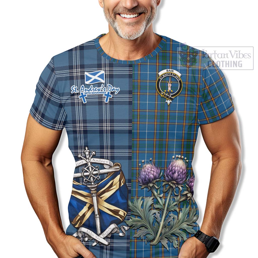 Tartan Vibes Clothing Bain Tartan T-Shirt Happy St. Andrew's Day Half Tartan Style