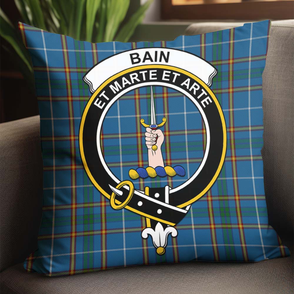 Bain Tartan Pillow Cover with Family Crest - Tartan Vibes Clothing
