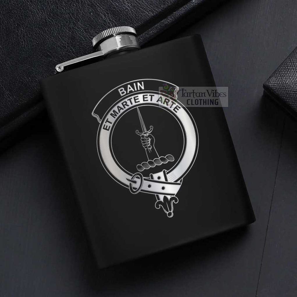 Tartan Vibes Clothing Bain Crest Hip Flask Set 7oz Black Stainless Steel with A Gift Box