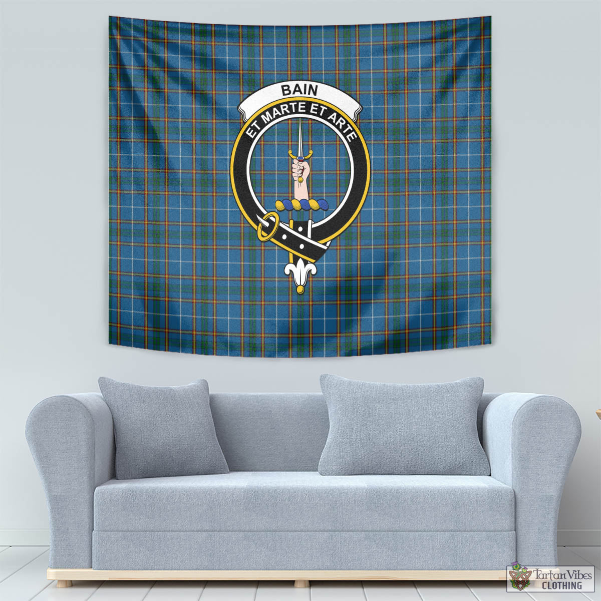 Tartan Vibes Clothing Bain Tartan Tapestry Wall Hanging and Home Decor for Room with Family Crest