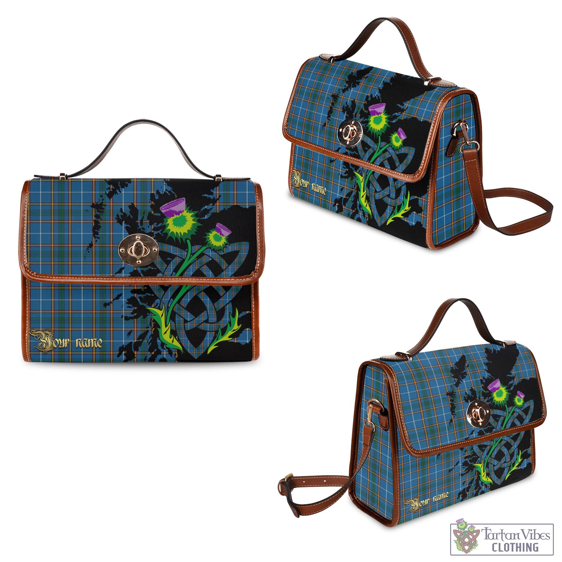 Tartan Vibes Clothing Bain Tartan Waterproof Canvas Bag with Scotland Map and Thistle Celtic Accents