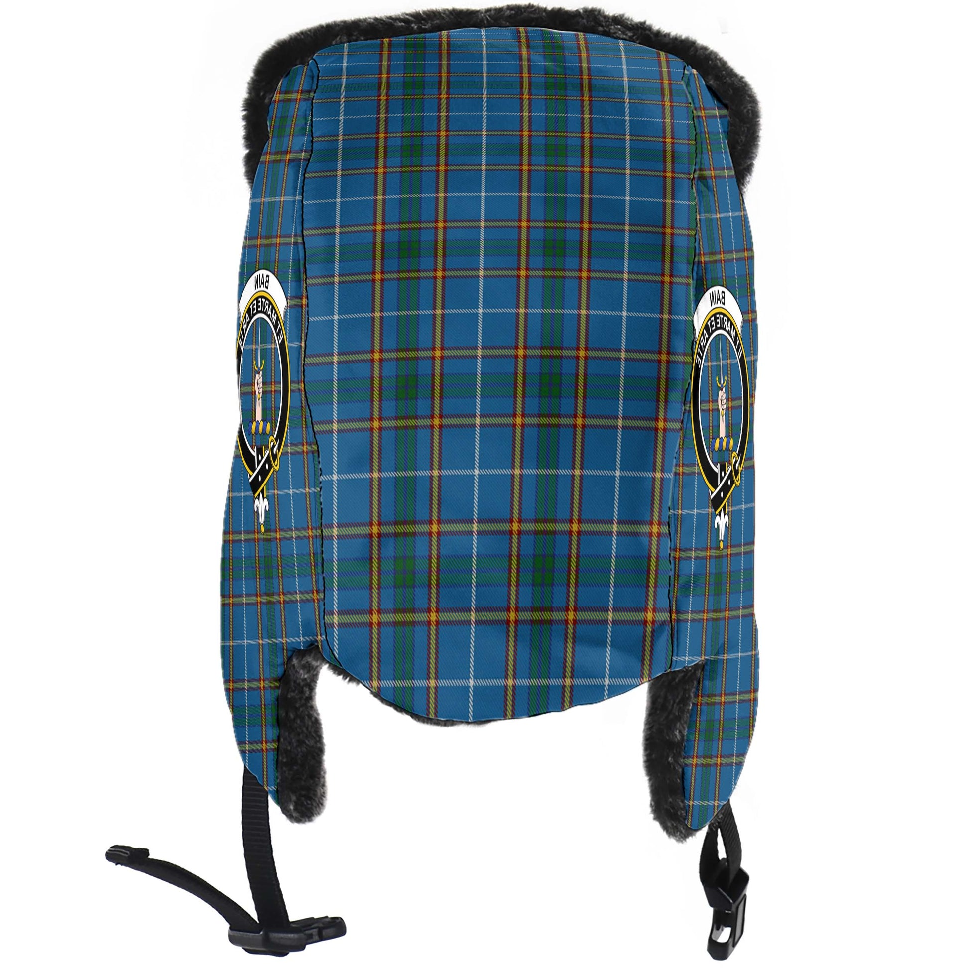 Bain Tartan Winter Trapper Hat with Family Crest - Tartanvibesclothing